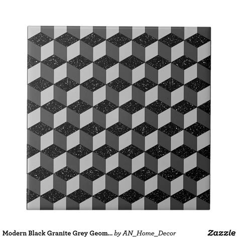 Modern Black Granite Grey Geometric Cube Pattern Ceramic Tile Zazzle