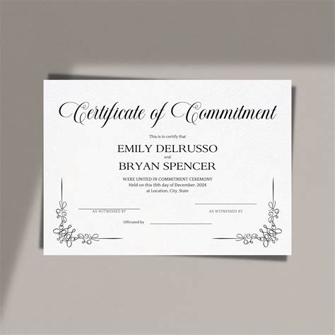 Printable Commitment Certificate Template Certificate Of Etsy