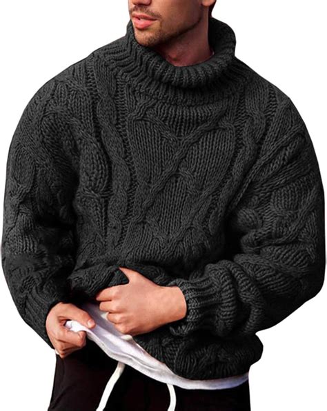 Vdnerjg Mens Thermal Turtleneck Sweater Long Sleeve Cable Knit Casual Chunky Pullover Jumper At