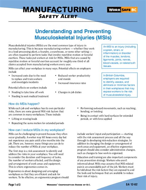 Understanding And Preventing Musculoskeletal Injuries MSIs Safety