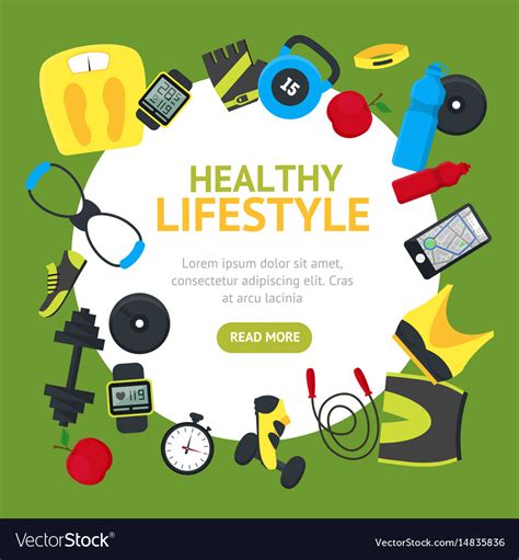 Healthy Lifestyle Tools Round Design Template Vector Image