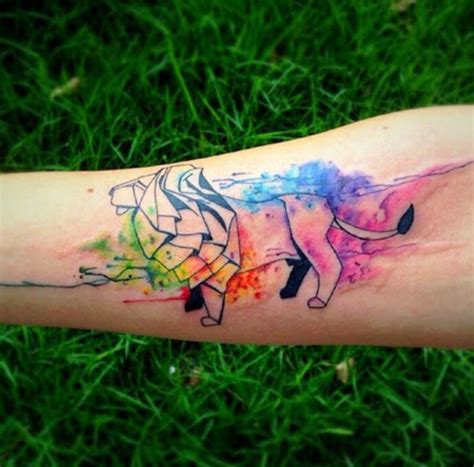 Cooltop Watercolor Tattoo Rainbow Watercolor Geometric Abstract Lion