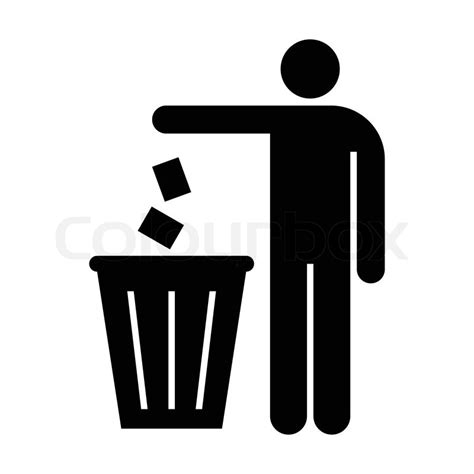 Figure Of Person Throwing Garbage Into A Trash Can Isolated On White