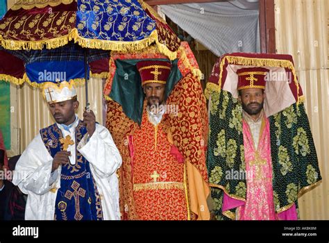 Ethiopian Orthodox Clergy Carrying Tabots And An Umbrella At The