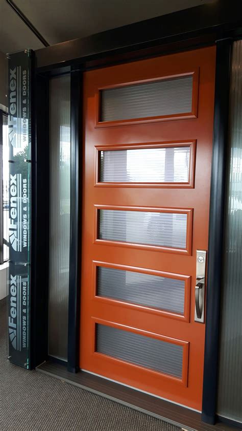Oversized Orange Front Door With Modern Glass Inserts Modern Door