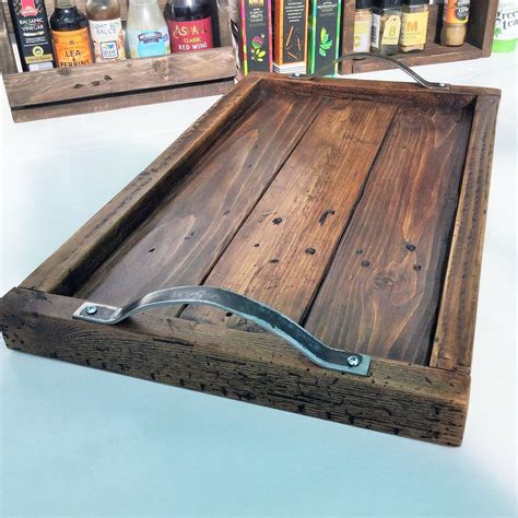 Large Rustic Serving Tray Pallet Wood Tray With Handmade Etsy