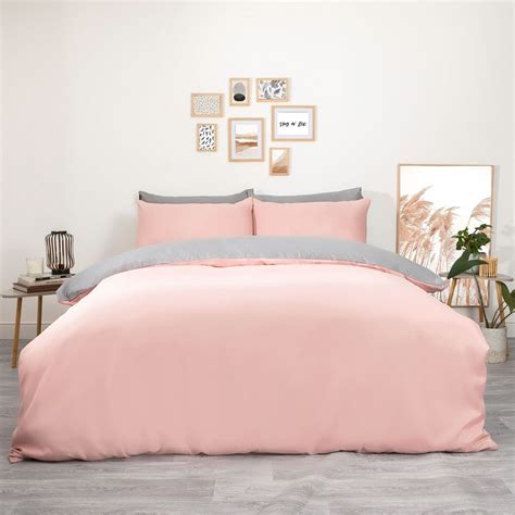 Brentfords Plain Dye Duvet Cover Set With Pillow Sham Blush Pink Grey