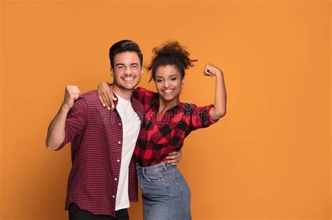 Happy Casual Mixed Race Couple Stock Photo Image Of Lovely Copy