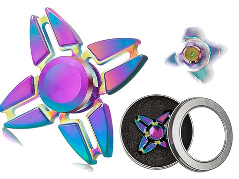 4 Way Rainbow Metal Fidget Spinner In Tin - Bargain WholeSalers