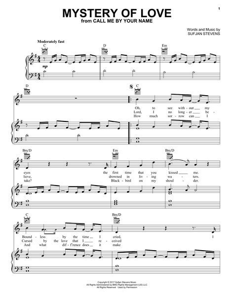 Original lyrics of mystery of love song by donna summer. Partition piano Mystery Of Love de Sufjan Stevens - Piano ...