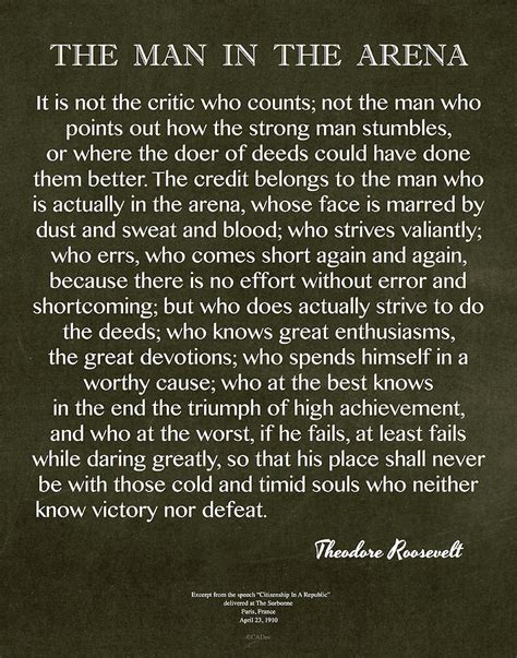 Roosevelt Man In Arena Quote The Man In The Arena Daring Greatly