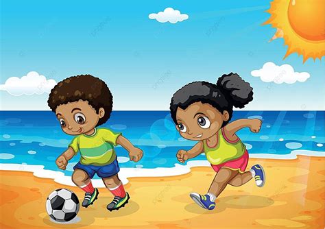 African Boy And Girl Playing Football Chubby Cartoon Vector Vector