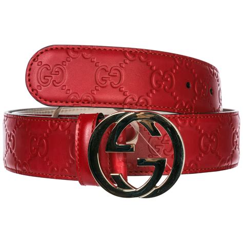 Gucci Gucci Genuine Leather Belt Signature Gg Red 10876635 Italist