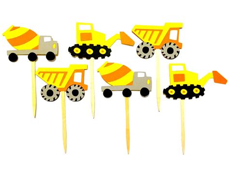 Construction Cupcake Toppers Set Of Construction Truck Etsy