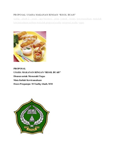 Contoh proposal pengajuan dana usaha catering makanan. Download Contoh Proposal Usaha Makanan - Guru Galeri