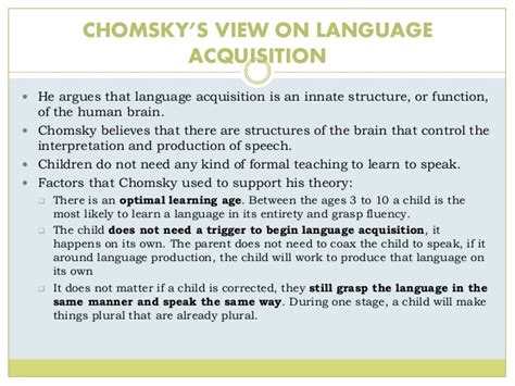 La teoria linguistica di chomsky per professori delle lingue straniere. Learning and Teaching English: First Language Aquisition