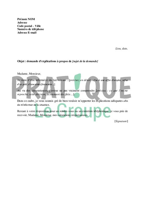 Lettre type de demande d'explications  Pratique.fr