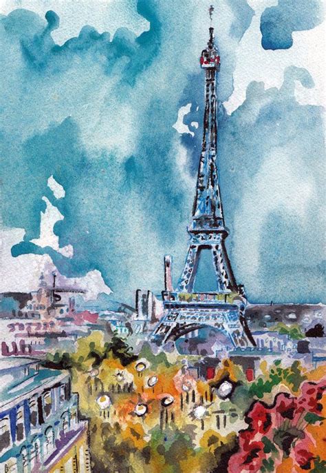 Eiffel Tower Painting Original Watercolor Of Paris By Jen Etsy