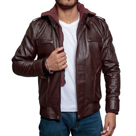 Xj Mens Brown Leather Jacket With Hood Xtremejackets