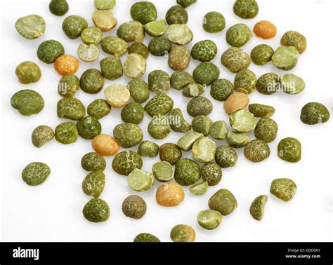 Split Peas Pisum Sativum Seeds Against White Bakcground Stock Photo
