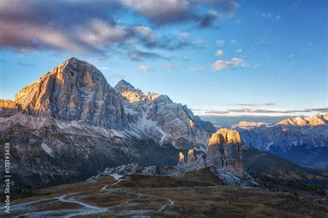 Mountain Cinque Torri The Five Pillars In Sunset Dolomites Italy