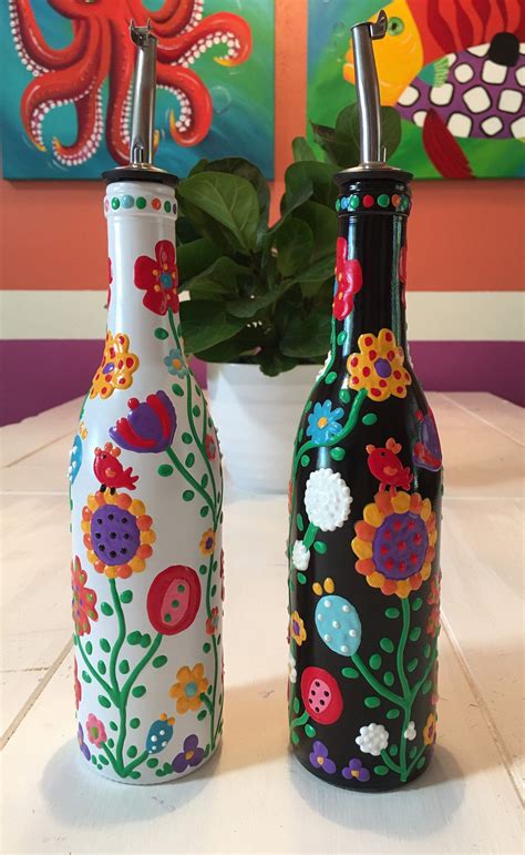 Decorative Olive Oil Bottle Hand Painted Glass Olive Oil Etsy