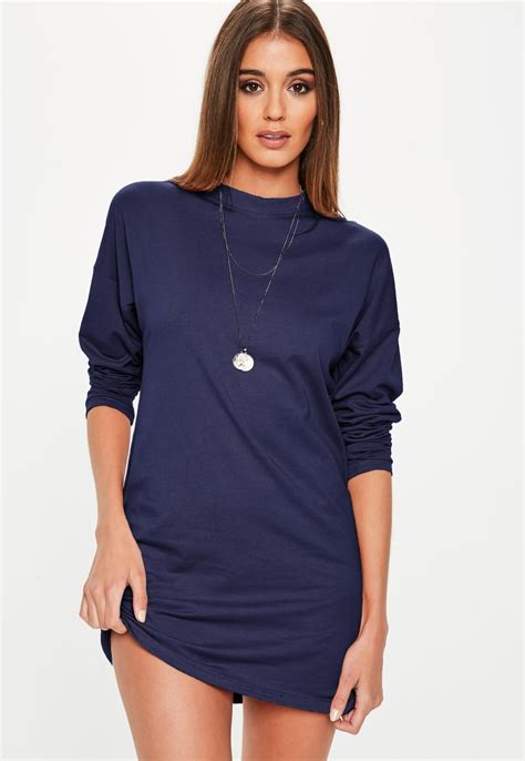 Navy Long Sleeve T Shirt Dress Missguided Dresses Long Sleeve