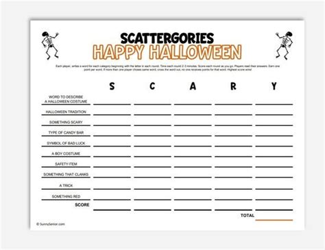 5 Halloween Scattergories Printable Word Games Great Activity Etsy