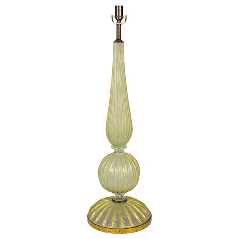 Alfredo Barbini Tall White And Gold Ribbed Murano Glass Table Lamp For