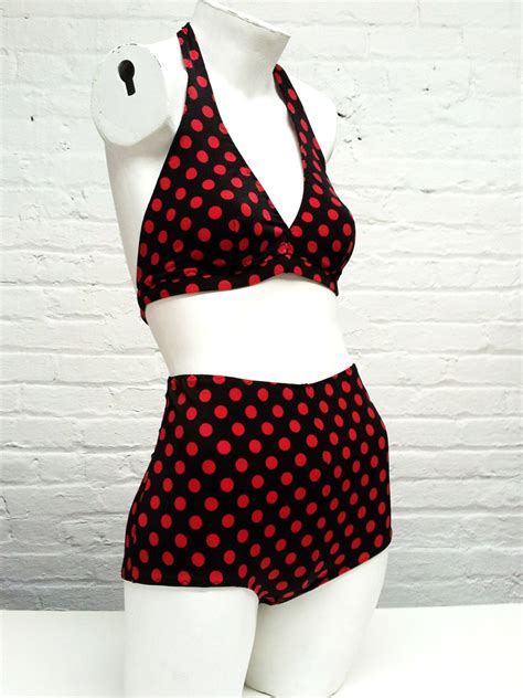 Red Polka Dot High Waisted Bikini Swimsuit Retro Two Piece Etsy