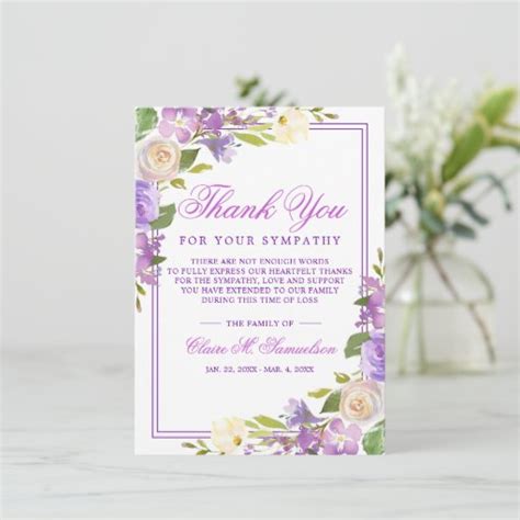 Sympathy Bereavement Watercolor Floral Funeral Thank You Card Zazzle