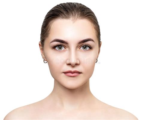 Front View On Beautiful Female Face With Perfect Skin Stock Photo
