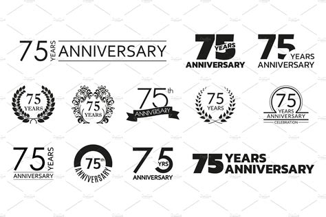 75 Years Anniversary Icon Logo Set Background Graphics Creative Market