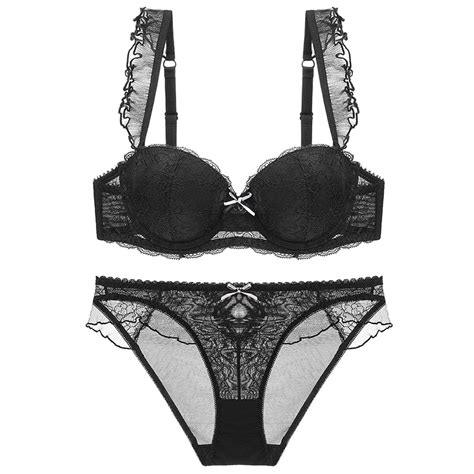 Sexy Black Lace Lingerie Bra Set Women Embroideried Push Up Underwear