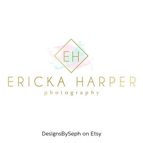 Pre Made Logo Design And Photography Watermark Watercolor Logo Gold
