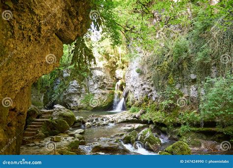 Amazing Waterfall In Switzerland Tine De Conflens Stock Photo Image