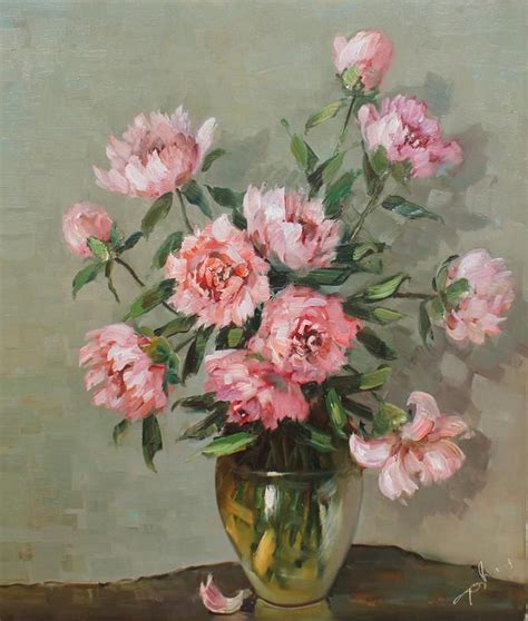 Altes Blumen Stillleben Ölbild Auf Leinwand Rosen In Vase Signiertes