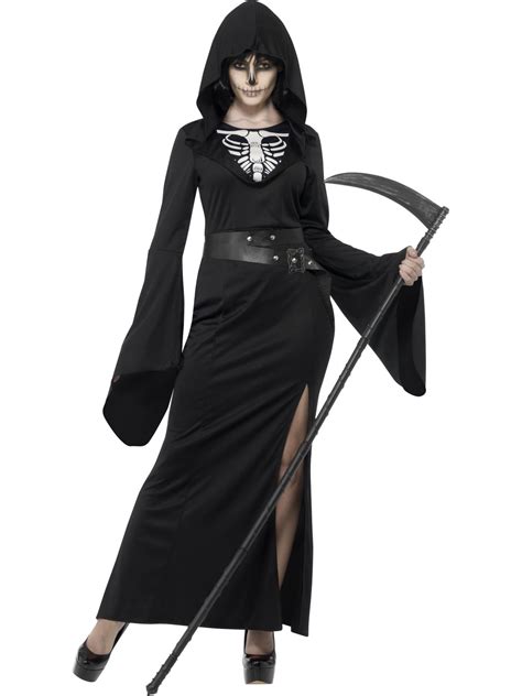 Lady Grim Reaper Costume Halloween Skeleton Horror Fancy Dress Day Dead