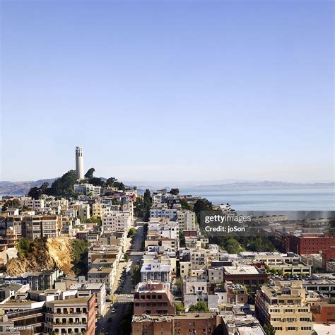 Telegraph Hill And Coit Tower Elevated View High Res Stock Photo