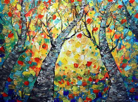 Fall Trees Oil Painting Original Art On Large Canvas Impasto Etsy Uk