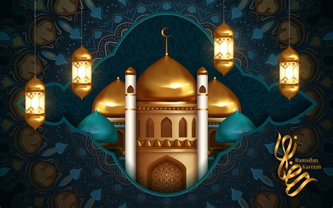 Ramadan Kareem Gold and Turquoise Greeting - Download Free Vectors ...