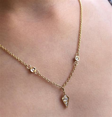 Diamond Necklace In Gold Minimalistic Necklace With Diamonds Etsy Uk