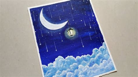 Moonlight Night Sky Landscape Painting Step By Step How To Paint Cloud