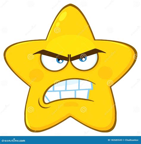 angry yellow star cartoon emoji face character with aggressive expressions stock vector