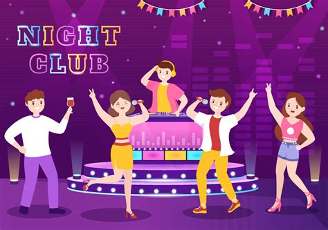 Night Club Cartoon Illustration With Nightlife Like A Young People