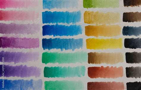 Painted Watercolor Swatch Chart With Various Hues And Shades