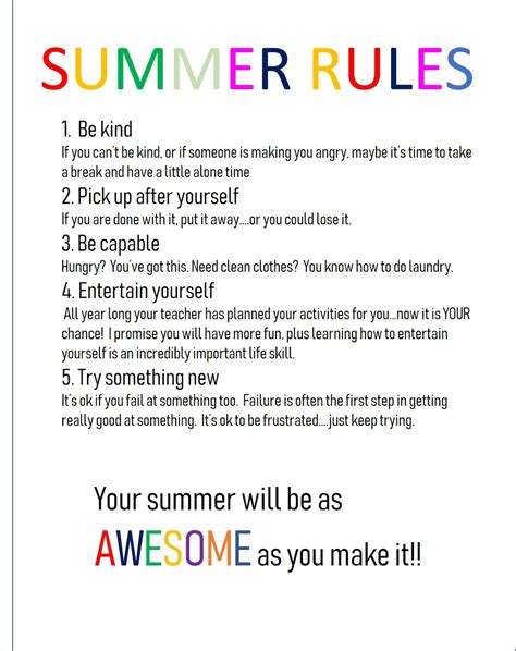 Summer Rules Printable