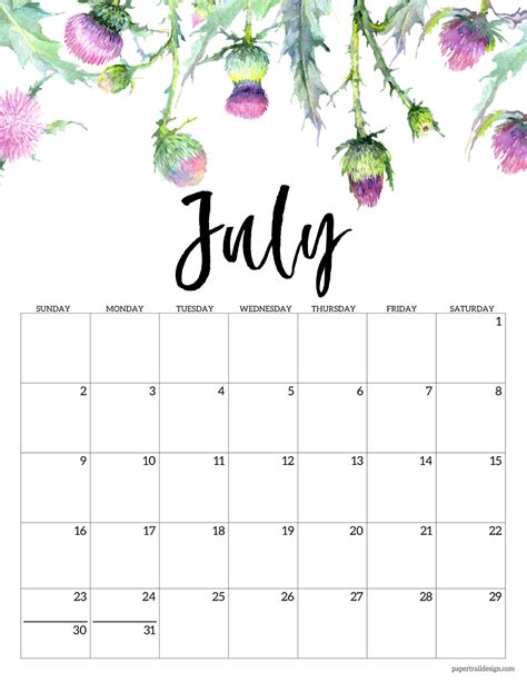 Free Printable July 2024 Calendar Pdf Floral Design Elane Susanne
