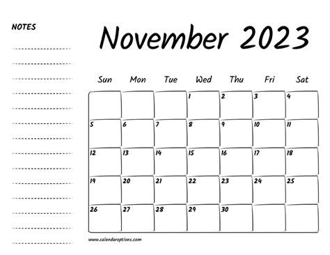 November 2023 Printable Calendar Calendar Options
