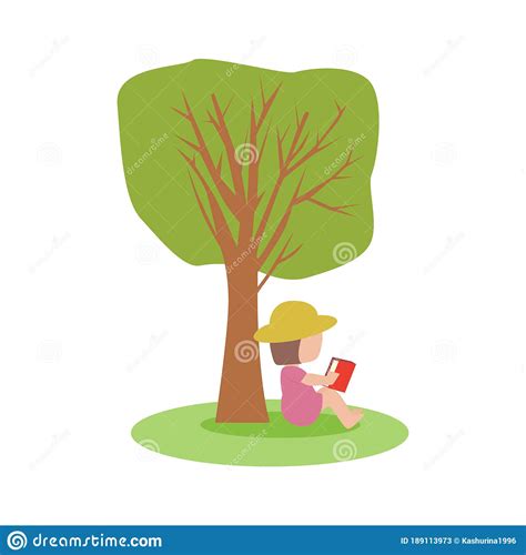 Picture Of A Girl Sitting Under A Tree Reading A Book Vector